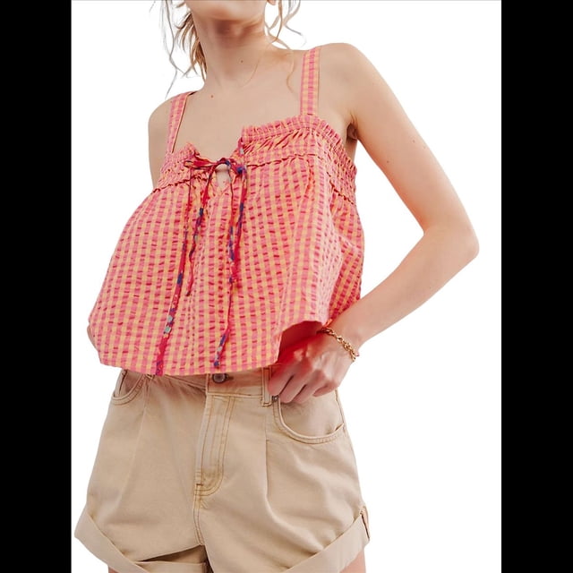 Camiseta Sin Mangas Y2K para Mujer, con Tirantes Finos, Peplum, Sin Mangas, con Lazo en la Parte Delantera y Bajo con Volantes, Ropa de Calle. Color Naranja M