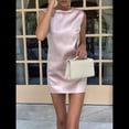 thumbnail image 4 of Robe Courte de Fête Sans Manches en Satin pour Femme, Dos Nu, Col Rond, Rose, P, 4 of 7