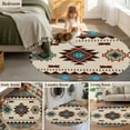 thumbnail image 6 of Boho Southwest 3ft Area Rug, Farmhouse Aztec Tribe Brown Blue Plaid Washable Non-Slip Small Round Rugs for Entryway Bedroom Kitchen, Soft Circle Carpet for Dining Room, Playroom Nursery Rug, 6 of 9
