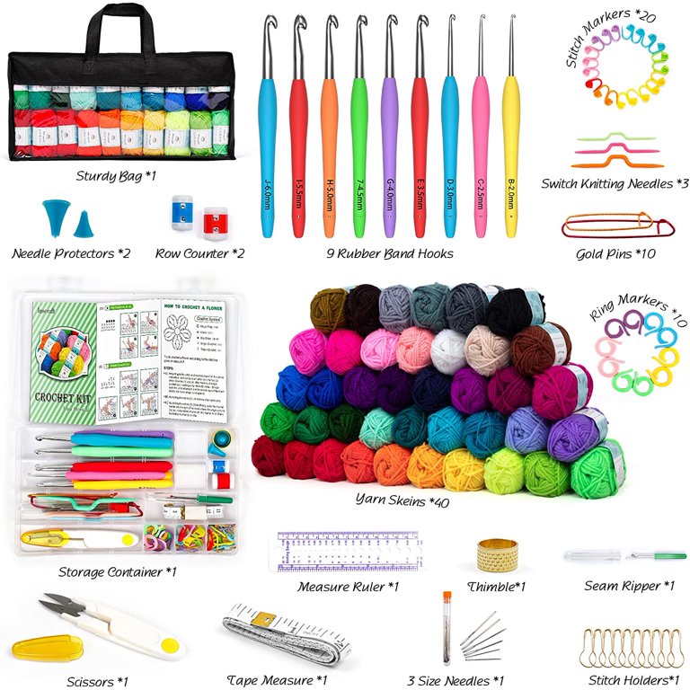 INSCRAFT 113 Piece Crochet Yarn Set with 1600 Yards Assorted