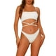 thumbnail image 1 of Conjuntos de bikini deportivos acanalados de 2 piezas para mujer con tirantes ajustables tipo espagueti, trajes de baño grandes en blanco, 1 of 5