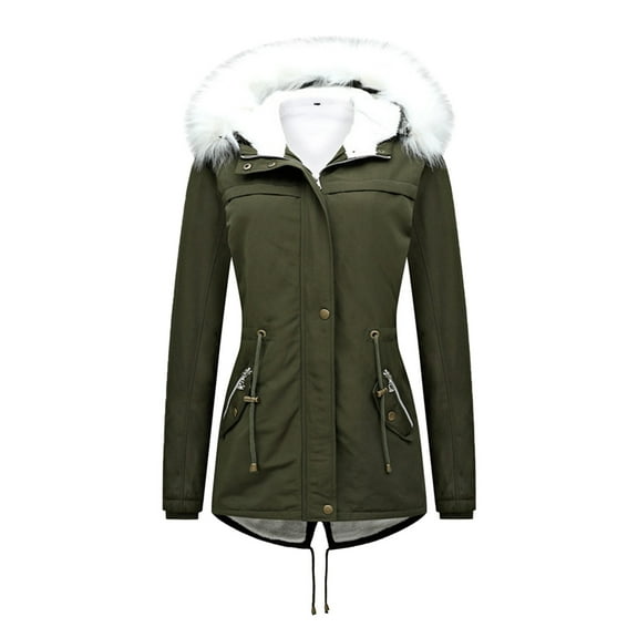 Patlollav Womens Coats Clearance,Ladies Winter Solid Color Thickened Plush Cotton Jacket Warm Plush Coat