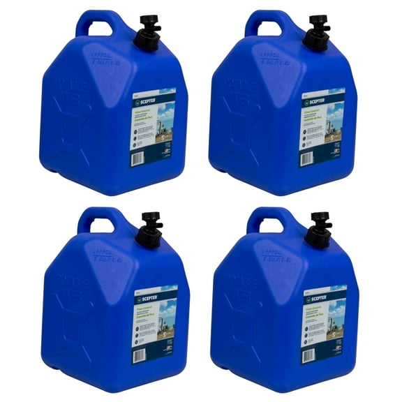 Scepter 5 Gallon Leak Proof Water Jug Storage Container and Handle, Spigot, Blue, 4 Pack