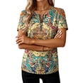 thumbnail image 5 of Htigea 1/4 Zip Pullover Tops for Women Floral Print Short Sleeve T Shirts Casual Loose Fit Summer Tees Yellow M, 5 of 6