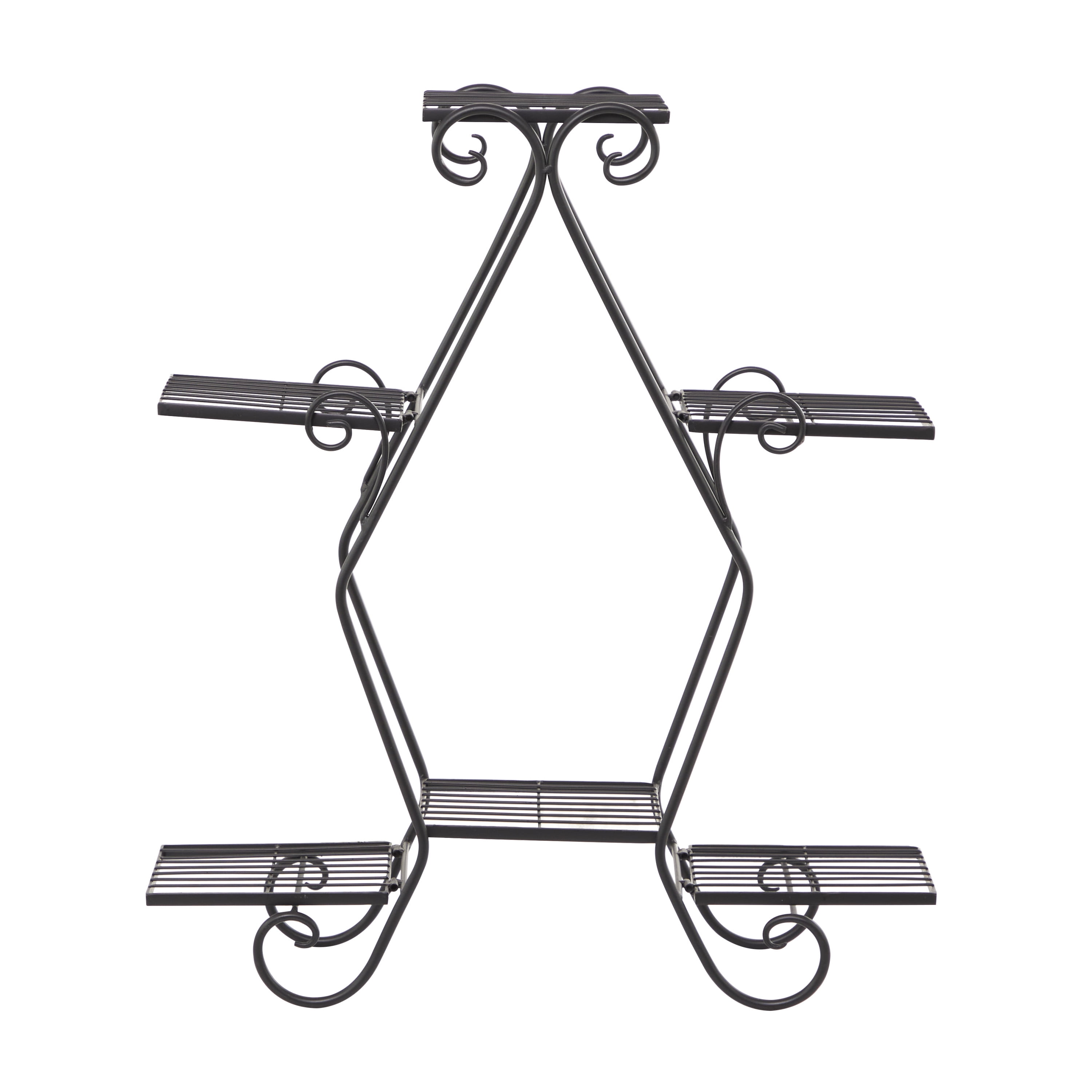 DecMode 27" x 10" x 31" 7 Tier Black Metal Scroll Plantstand