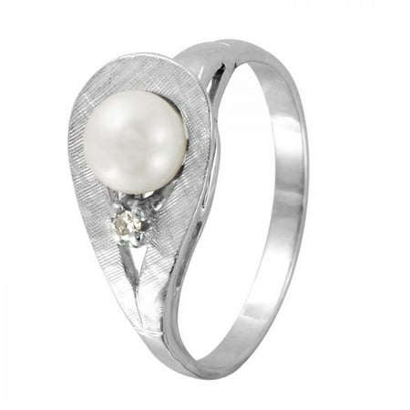 Foreli 0.02CTW Pearl And Diamond 14K White Gold Ring