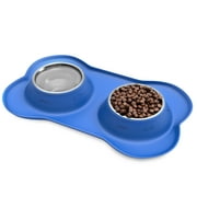 Stainless Steel Pet Bowls for Dogs and Cats- Set of 2 Dishes for Food and Water in Non Slip No Mess Silicone Tray- Bowls (Multiple Colors and Sizes) by PETMAKER
