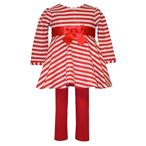 Ashely Ann Infant & Toddler Girls 2 PC Set Red & White Striped Shirt & Leggings 18m