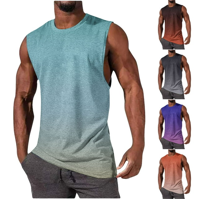 Sentmoon Débardeurs Hommes Été Sans Manches Col Rond Chemises d'Entraînement Hommes Couleur Dégradée Coupe Décontractée Grande Taille Chemises Évacuant l'Humidité pour Hommes Plage pour Jours de Plage d'Été Marron TG