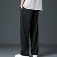 thumbnail image 5 of Afuyipoi Oversized Khaki Straight Leg Pants for Men,Loose Relaxed Ice Silk Drawstring Casual Sports Long Pants Black XXL/42, 5 of 9