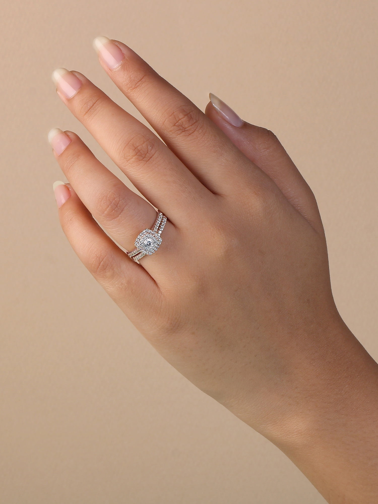 3/4 Carat T.W. Diamond 10kt Rose Gold Double Halo Engagement Ring Set