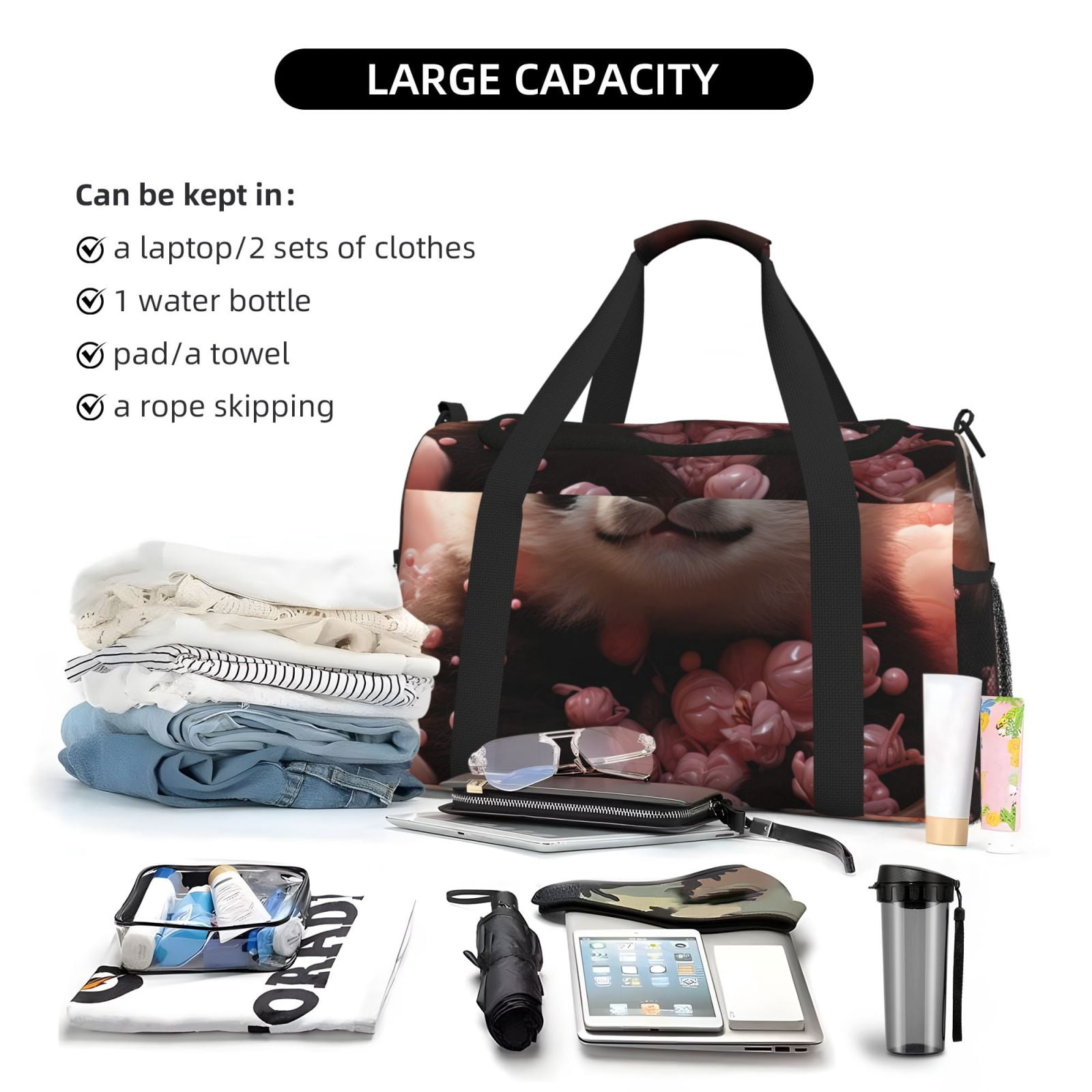 Fuzoiu Cute Cloud Panda Print Travel Duffle Bag,Carry On Tote Bags,Duffel Bag,Sport Gym Bag, Hospital Bag for Labor and Delivery, Overnight Bag,Luggage Bag