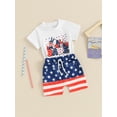 thumbnail image 3 of Musuos Toddler Boy 4th of July Outfit 6 12 18 24M 3Y Letter Gesture Print Short Sleeve Tops with StarStripe Shorts for Summer, 3 of 10