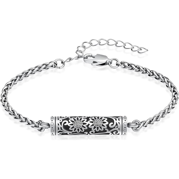 Sunflower Urn Bracelet for Ashes Cylinder Bar Cremation Jewelry for Women Men Loved Ones Ashes Holder Keepsake Bangle