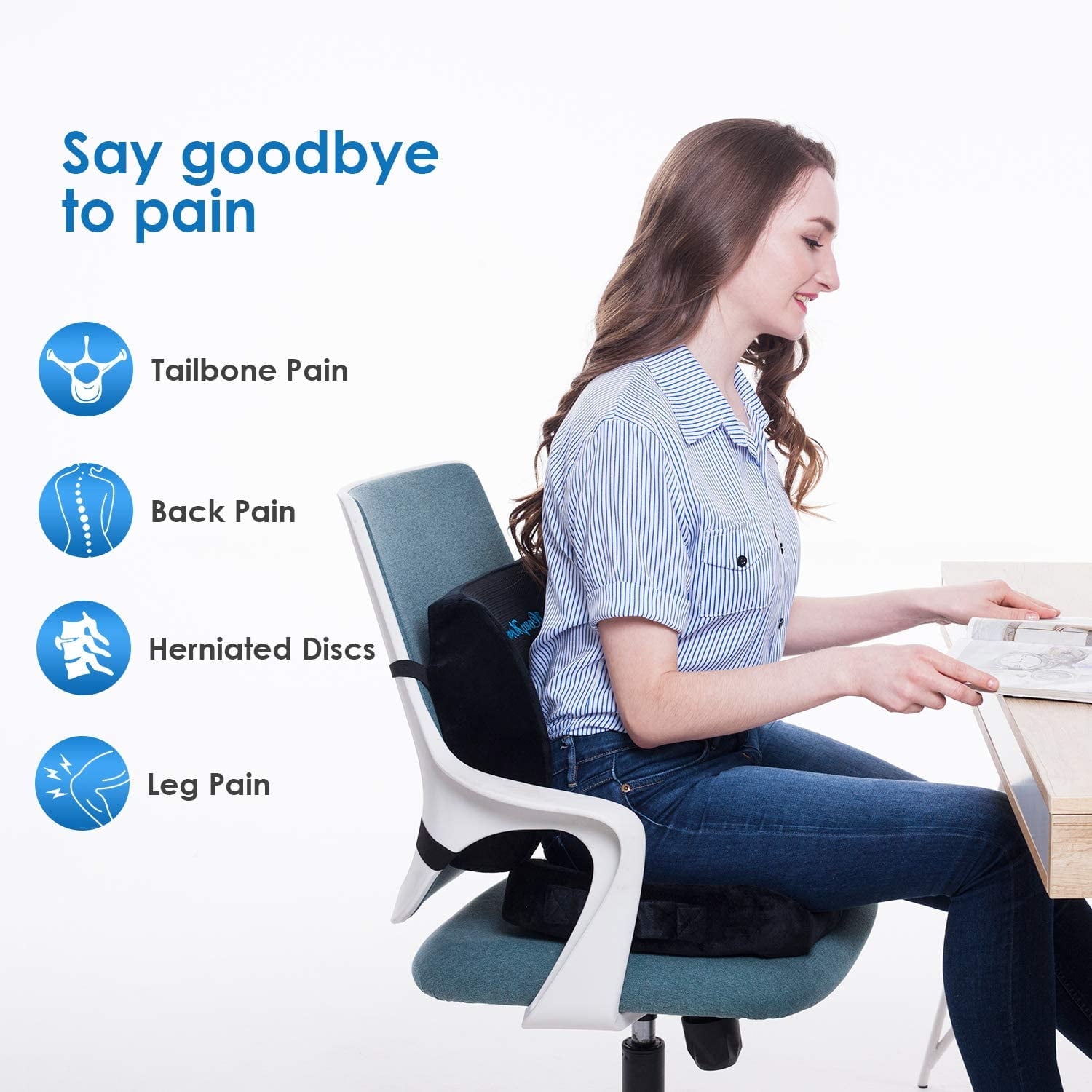 Soft and Warm Bottom Chair Cushion and Back Lumbar Support Set Non-Slip  Coccyx Sitting Pads Adjustable Low Back Pain Relief Lumbar Relax Pillow for
