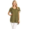 thumbnail image 5 of Sakkas Charolette Embroidery And Seqiun Accents Blouse - Army Green - Plus Size, 5 of 6