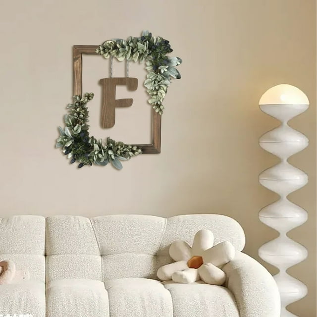 BKER Wooden Alphabet Wreath For Wall Home Living Room Bedroom Decorative Letter Sign With Hook And Rope For DIY Word Display