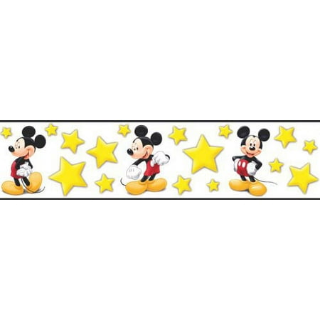 Blue Mountain Wallcoverings DF059291BFP Oh Boy Mickey Mouse White Prepasted Wall Border
