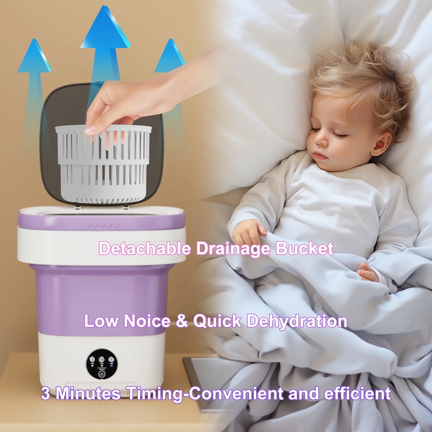 Daretodo Portable Washing Machine, 13L High-Capacity for Underwear, Baby Clothes and Socks