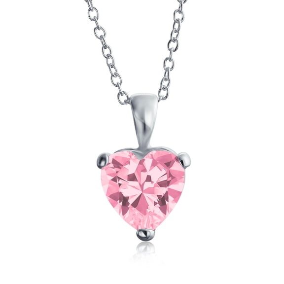 Bling Jewelry Womens Romantic Love Pink 5CT CZ Cubic Zirconia Heart-Shaped Solitaire Pendant Necklace Sterling Silver