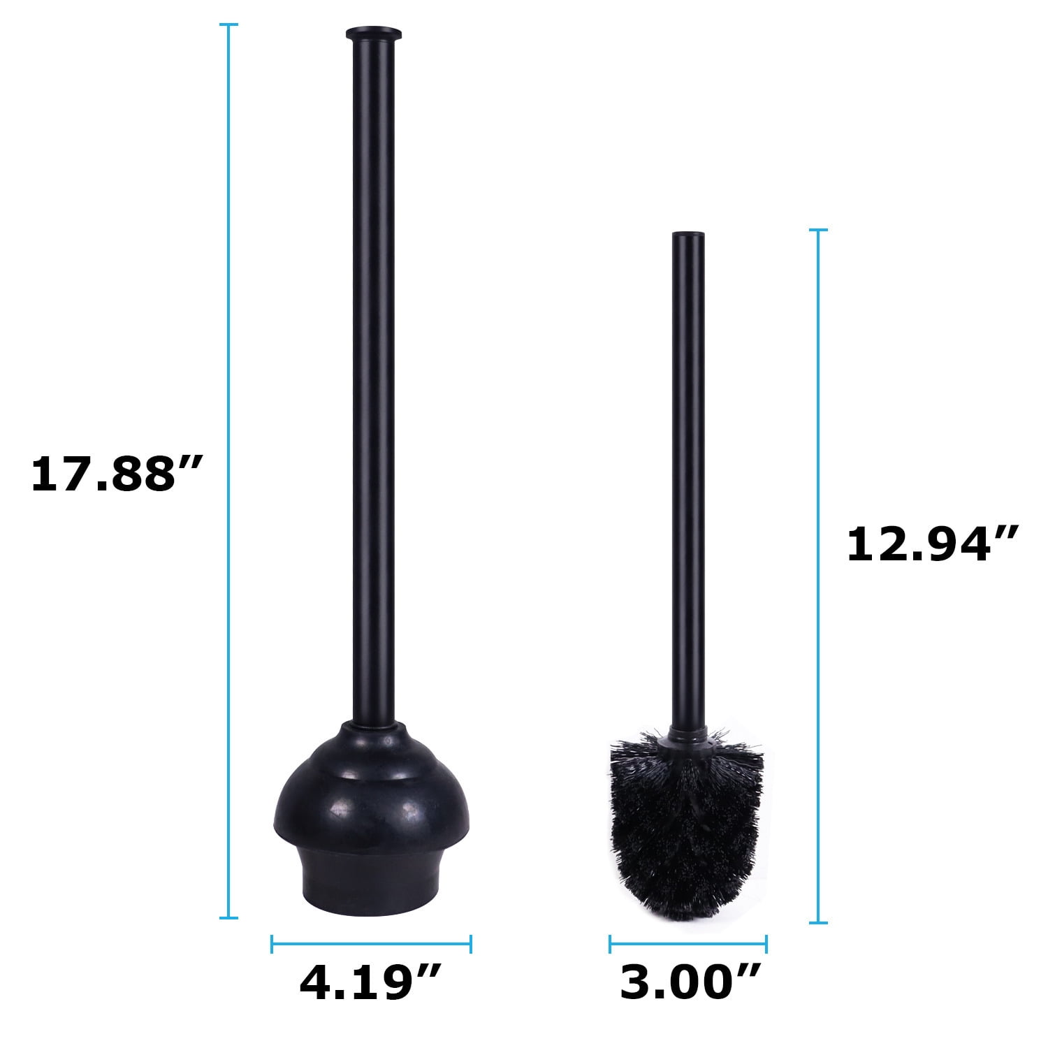 modern sleek toilet bowl brush and Toilet plunger combo - Black