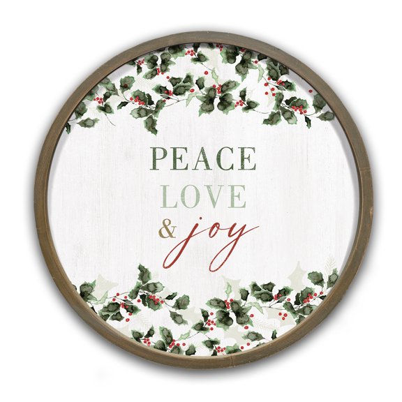 Creative Products Peace Love and Joy 20 x 20 Round Brown Framed Print