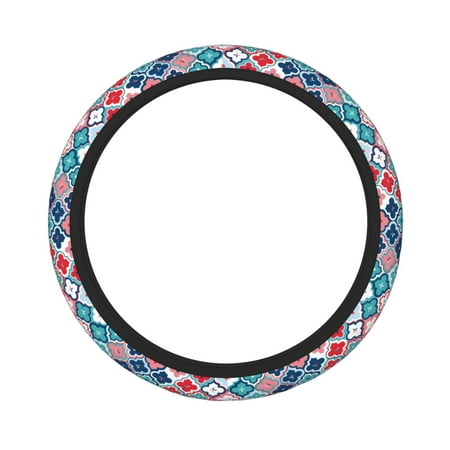 Double Thick Steering Wheel Cover 15.8in Durable Non-Slip Steering Wheel Cover Suitable For Most Vehicles Sedans Suvs Atvs Trucks Etc Moroccan Quatrefoil Seamless Pattern