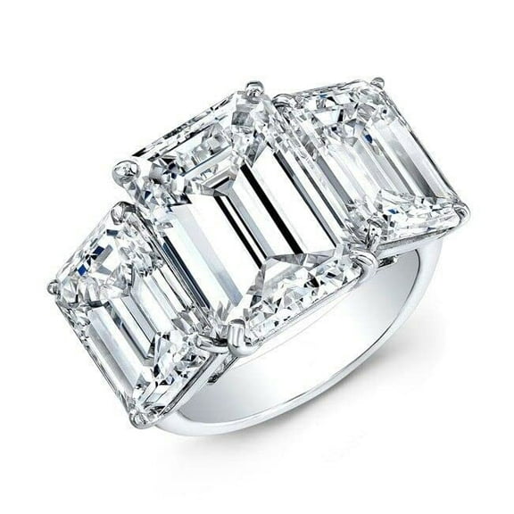 HeartsAndYou 5ct Emerald Cut Moissanite Trilogy Cocktail Engagement Ring for Women 18k White Gold over Silver
