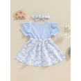 thumbnail image 4 of Nygoyerh Toddler Baby Girls Summer Sweet Dress Short Sleeve Flower Print Bow Patchwork A-line Dress Kids Casual Princess Dress with Headband Cute Fashion Outfit 6M-4T, 4 of 8