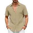 thumbnail image 4 of POIUYTR Men Summer Cotton Shirts Casual Loose Short Sleeve Collared Button Blouses Business Work Soft Comfy Solid Color Tops, 4 of 5