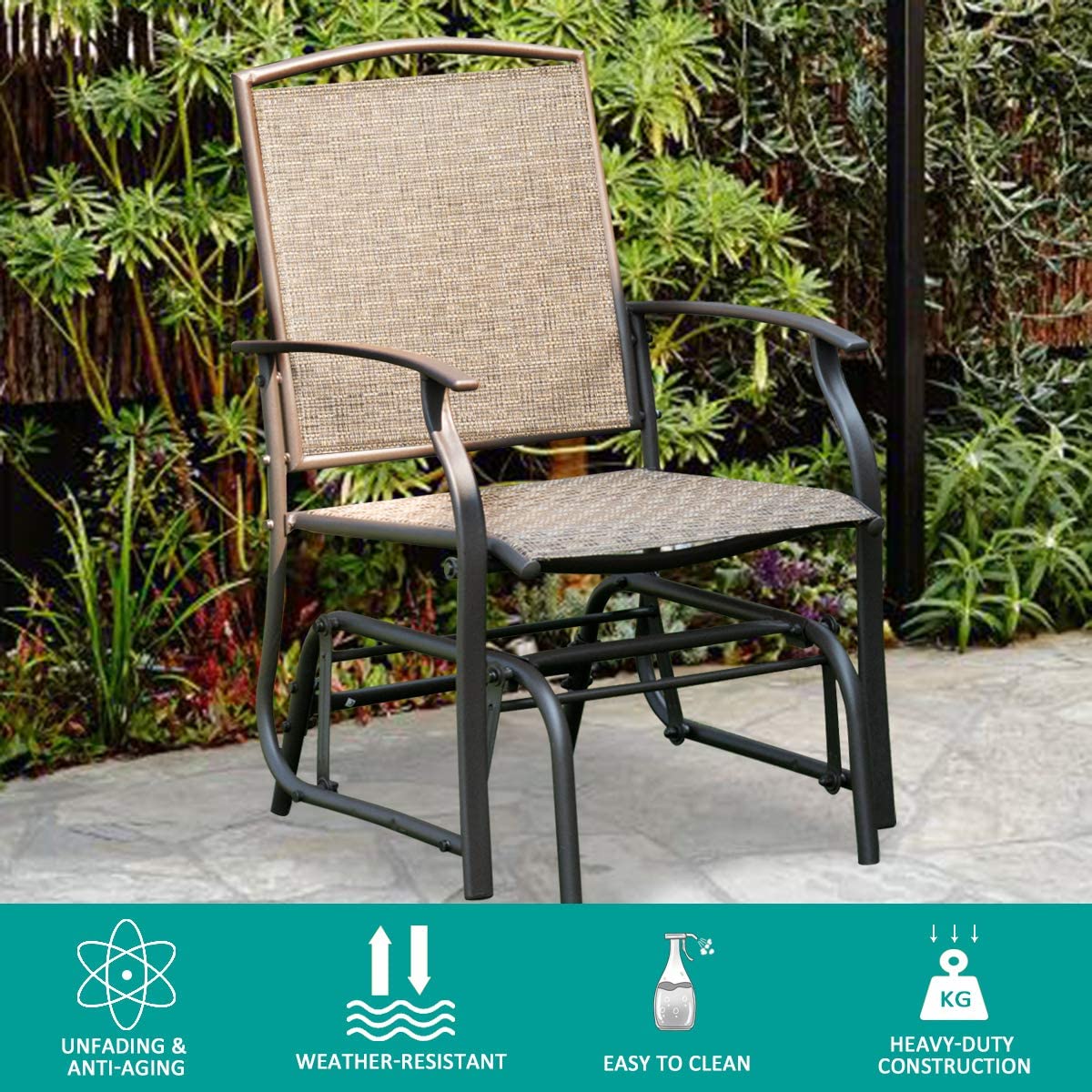 Outdoor Glider Chair W/Sturdy Metal Frame & Breathable Mesh Fabric, Porch Lounge Swing Rocking Chair for Lawn, Garden, Porch, Backyard, Poolside, Patio Glider - image 3 of 9