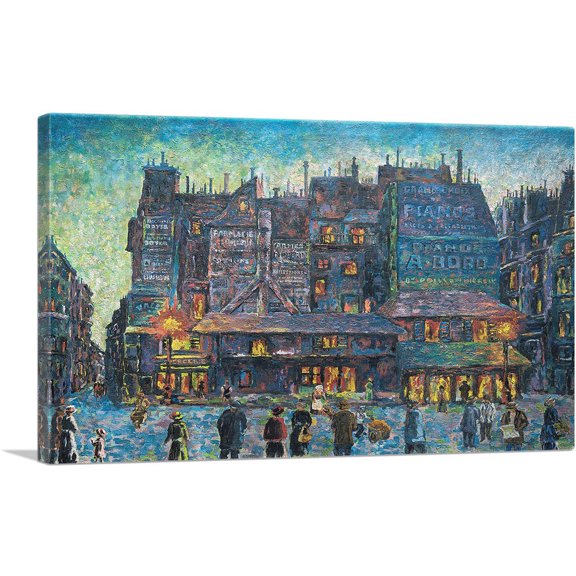 ARTCANVAS Paris Animated Street Evening 1896 Canvas Art Print by Maximilien Luce - Size: 18" x 12" (1.50" Deep)