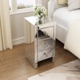JAXPETY Set of 2 Mirrored Nightstand 3 Drawer Crystal Accent Silver