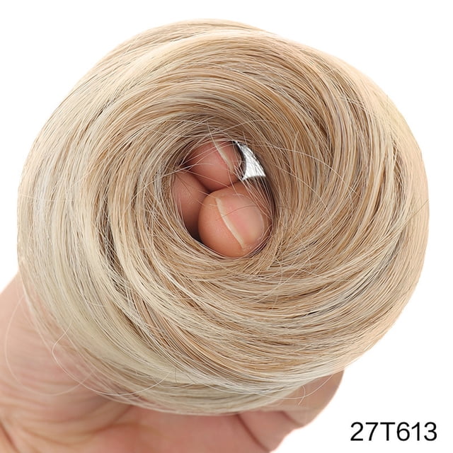 Peinado recogido tipo moño despeinado con cabello 100% natural, coleta, coletero, moño rizado natural, postizo con goma elástica para mujer.