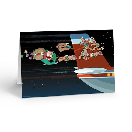 Santa Tangled in an Airplanes Tail Holiday Card - 18 Cards and 19 Envelopes - 80