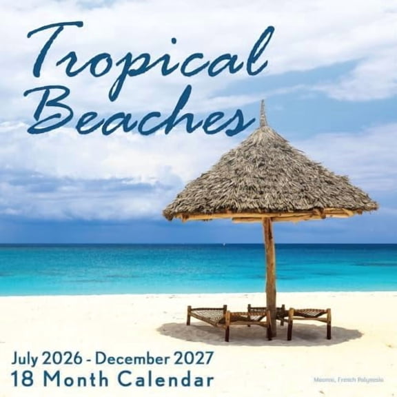 EcoEarth 18-Month Vertical Wall Calendar, Tropical Beaches, 11"x22", 2026 - 2027 Calendar