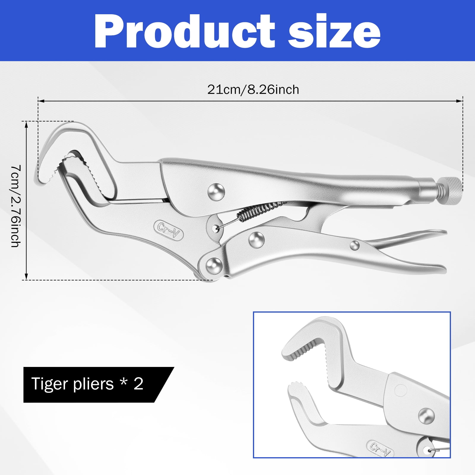 Sutowe 2Pcs 8 Inch Parrot Nose Pliers Hand Tool 6 to 32mm Adjustable Carbon Steel Curved Jaw Locking Pliers for Woodworking