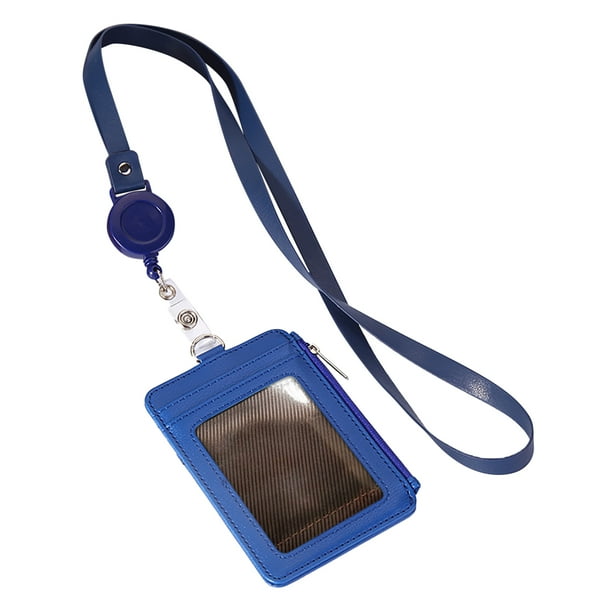 Portacredenciales Con Cremallera, Cartera Delgada De Cuero Pu Para Tarjetas De Identificación, Con Cordón Para El Cuello Y Carrete Retráctil Para Credenciales