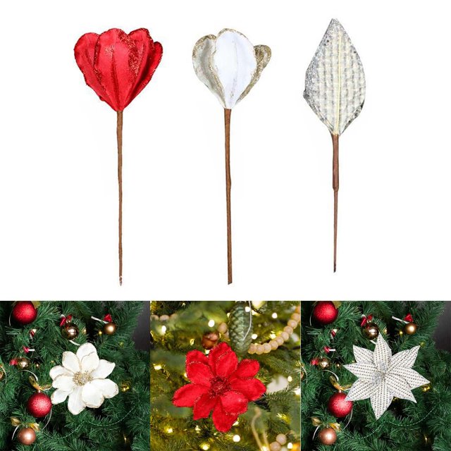 3 Piezas de Decoraciones de Flores Simuladas con para de Navidad Macarena Guirnalda de flores