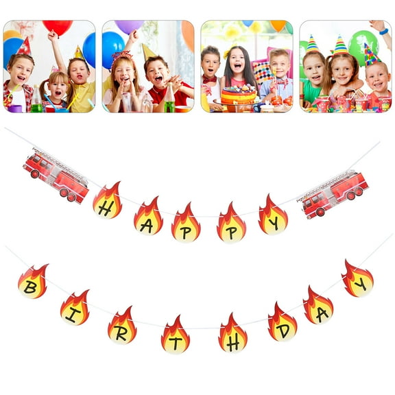 Worgeous Fire Truck Birthday Banner for Party Decoration Made of Paper Red Color Suitable for Doors Windows and Walls 1 Set