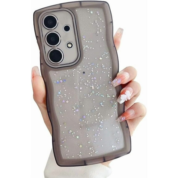 Compatible with Galaxy A53 5G Case for Women Girls Glitter Sparkly Bling Camera Lens Protector Cute Curly Wave Frame Shockproof Protective Cover Phone Case for Samsung Galaxy A53 5G(BLUE)