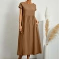 thumbnail image 4 of Vestido informal de lino sin mangas para mujer con bolsillos - Vestido midi de verano holgado con cuello redondo, 4 of 6
