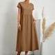 thumbnail image 4 of Vestido informal de lino sin mangas para mujer con bolsillos - Vestido midi de verano holgado con cuello redondo, 4 of 6