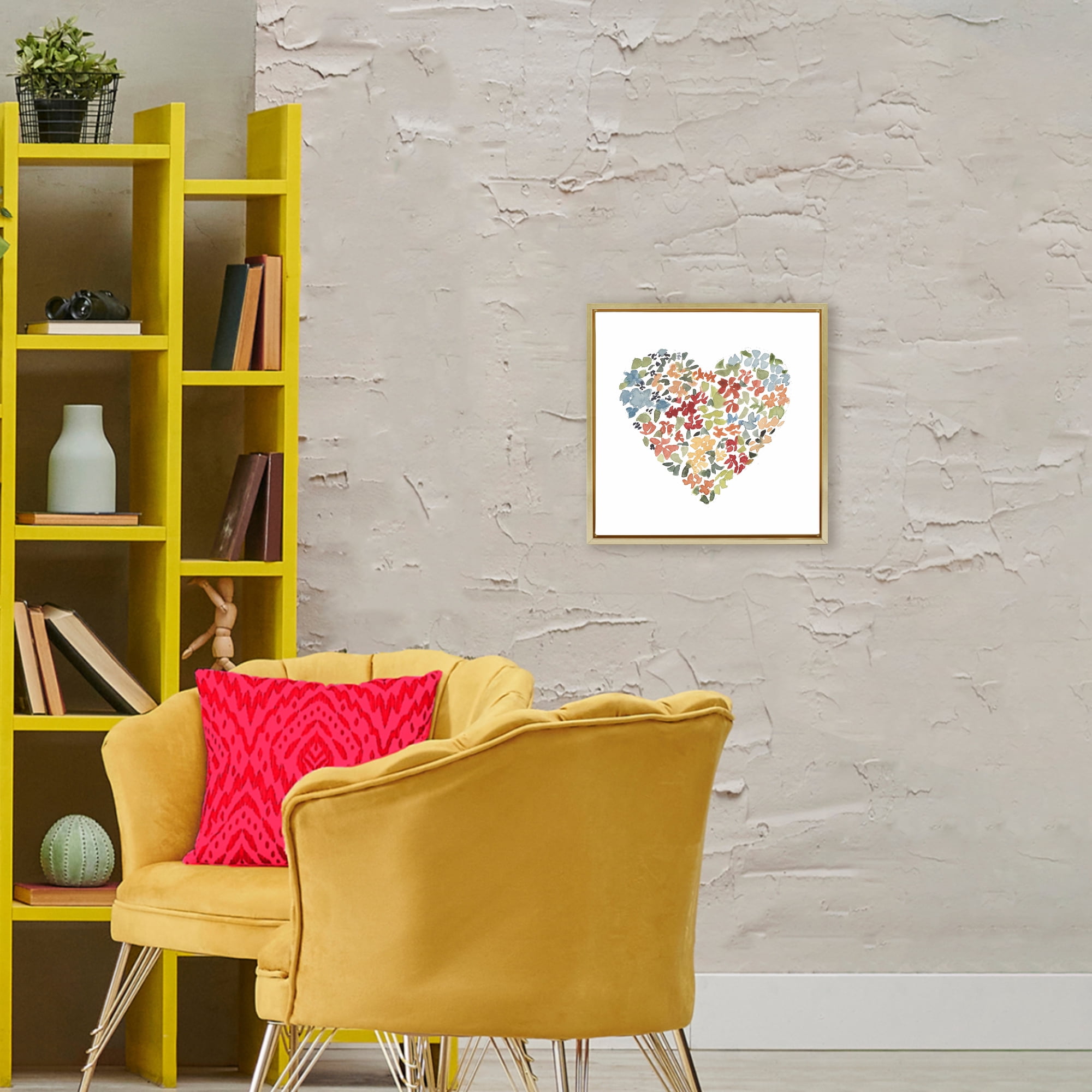 Stupell Industries Blooming Earth Tone Heart Gold Framed Floater Canvas Wall Art, design by Lanie Loreth