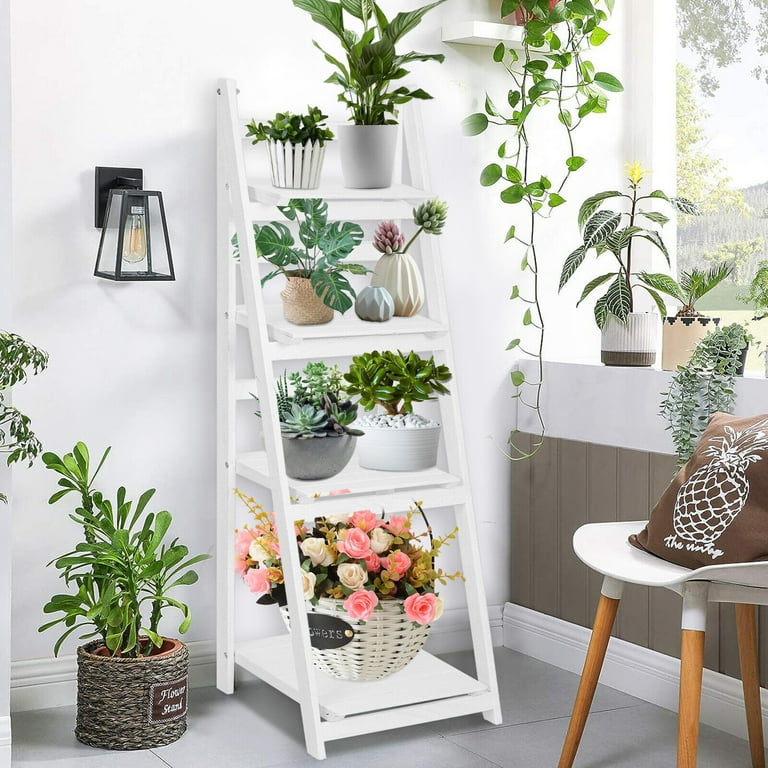Lohoms Plant Stand, 4-Tier Foldable Ladder Plant Stand Bookshelf