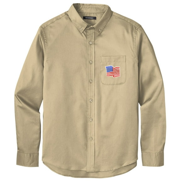 Men's US WAVING FLAG PATCH Twill Shirt with Pocket, Medium Wheat
