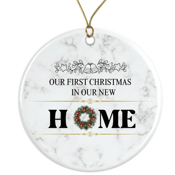 Our First Christmas In New Home Ornament, Wreath Holiday Decor, Housewarming Gift, New Home Christmas Ornament Ceramic Ornament - 3 Inch - String Included - ORNW0307