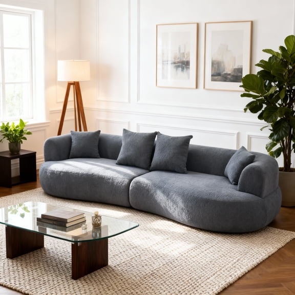 122" Curved Cloud Sectional Sofa, 4-Seater Boneless Foam Couch with Extra Deep Seats, Modern Arc Sofa Compressed in a Box for Living Room, Apartment & Lounge