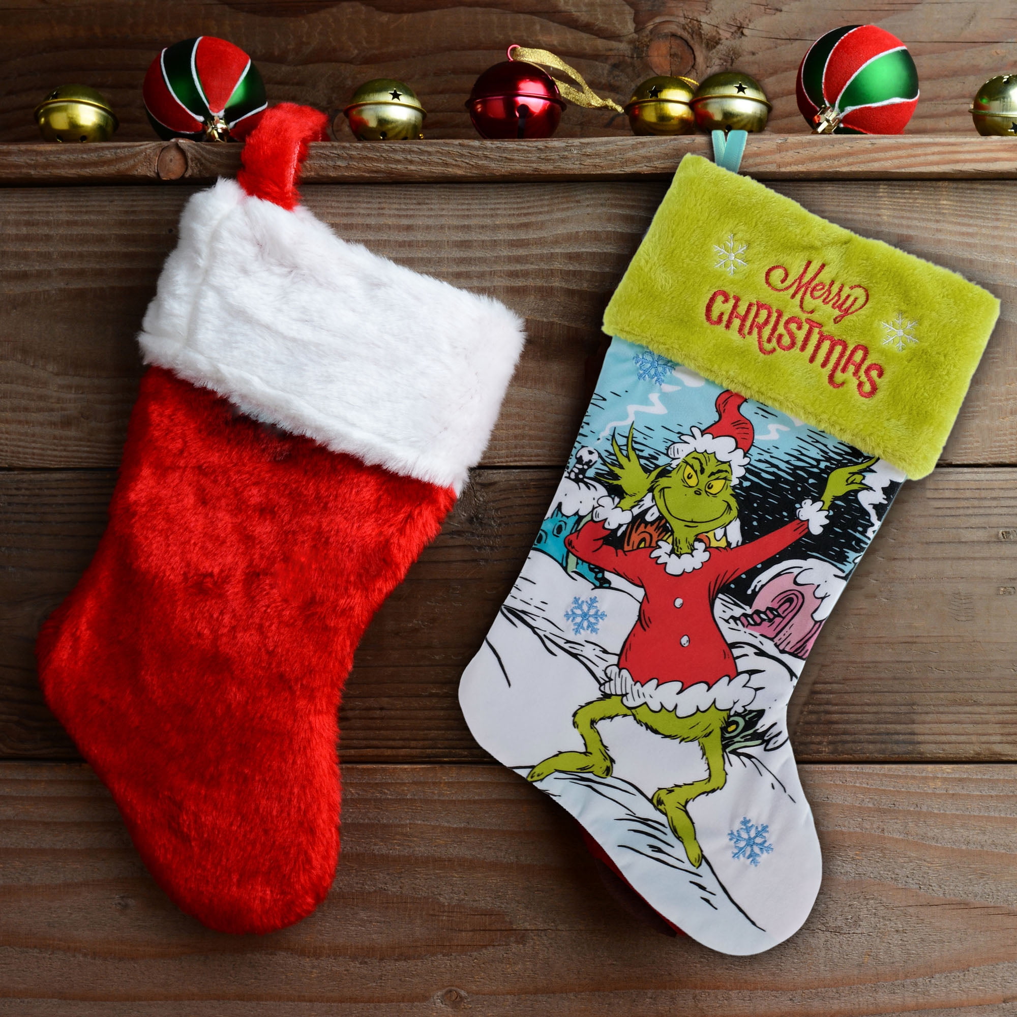 The Grinch 20-Inch Velvet Christmas Stocking with Green Embroidered Cuff