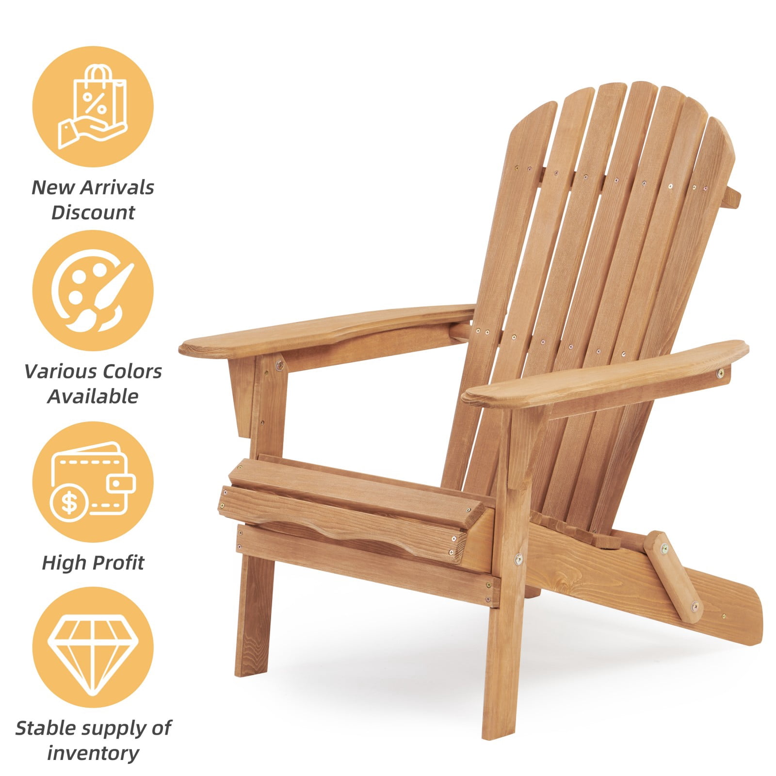 Hitop&nbsp;Wooden Outdoor Folding Adirondack Chair Set of 2 Wood Lounge Patio Chair for Garden,Garden, Lawn, Backyard, Deck, Pool Side, Fire Pit,Half Assembled,